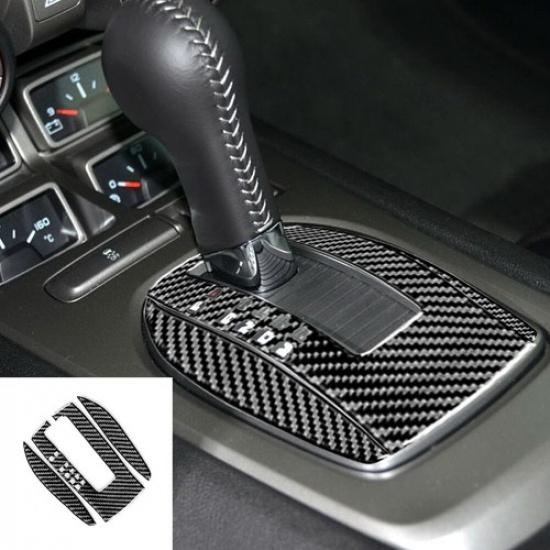 3Pcs Carbon Fiber Interior Gear Shift Cover Trim For Chevrolet Camaro 2010-2015