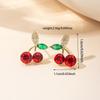 Green Leaf Red Cherry Stud Earrings for Women Earring Jewelry Gift