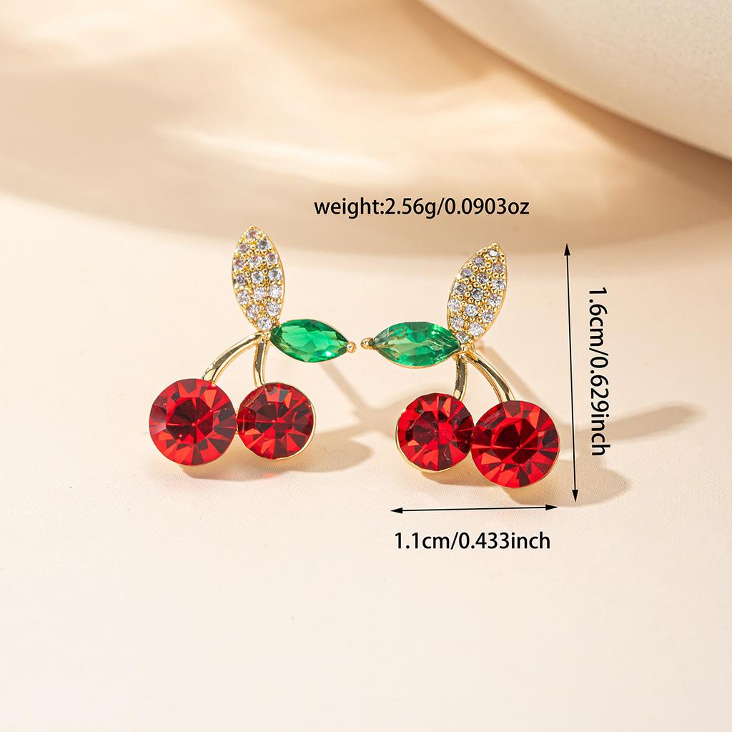Green Leaf Red Cherry Stud Earrings for Women Earring Jewelry Gift