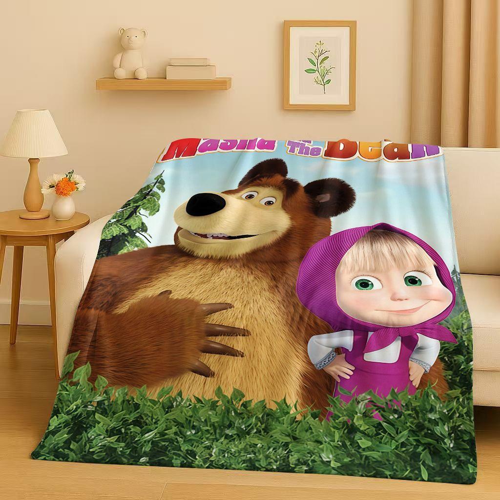 2026 New Cartoon M-Masha and B-Bear Christmas Gift Flannel Blanket,Ultra Soft Plush Throw for Home Bedroom Bed Sofa Cover Kids