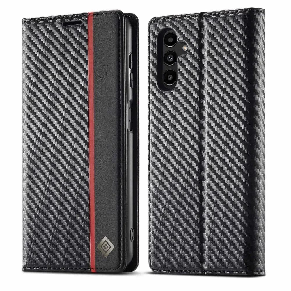 Carbon Fiber Leather Phone Case for Samsung S25 Ultra S24 FE S23 S22 S21 Plus A56 A36 A26 A16 A55 A35 A15 Magnetic Wallet Cover