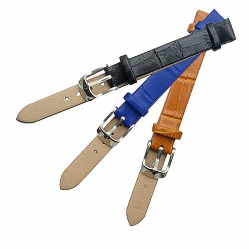 watches419 Genuine Leather Watch Band with Crocodile Embossing, 8mm and 10mm, Replacement Strap (10mm, Black)