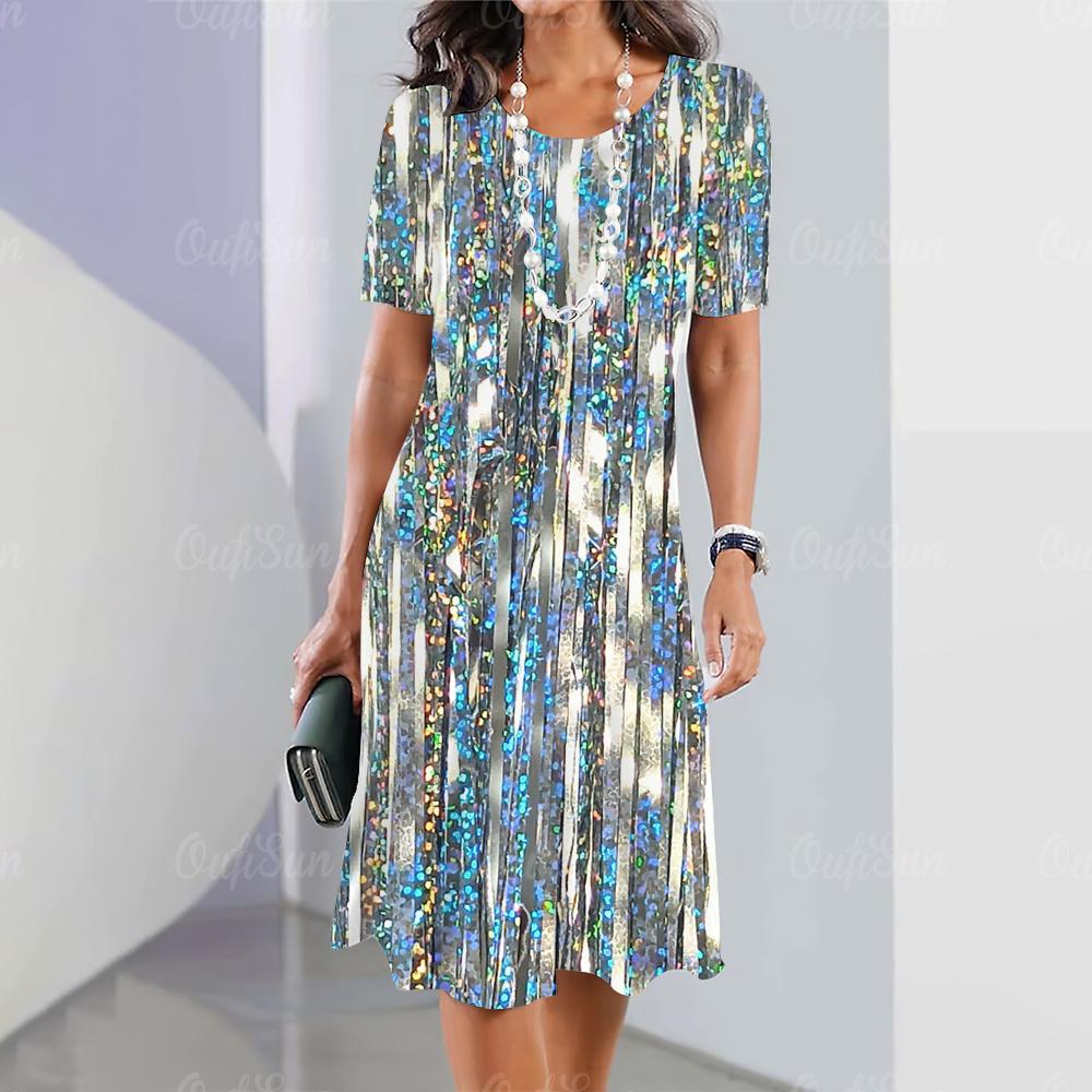 2025 New Women's Dresses Sequin Print Elegant Beautiful Dresses Female Summer Casual Fashion Daily Clothes