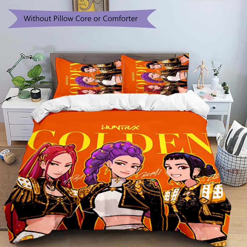 KPOP Hunter 3pcs Bedding Set Duvet Cover Closure Includes 1 Duvet Cover & 2 Pillowcases for All Seasons Bedroom Home Dorm Decor