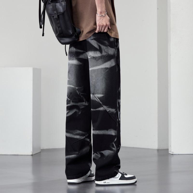 New Irregular Tie-dye American Retro Jeans Straight Large Size Men's