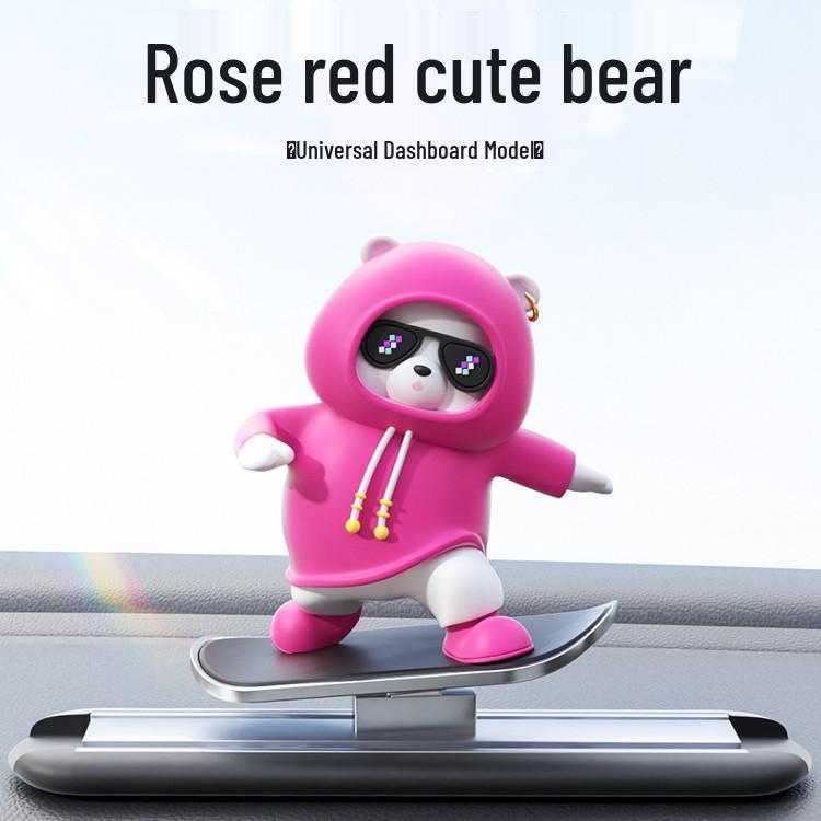Bear Skateboard Car Ornament: Dashboard Center Console Cartoon for New Cars