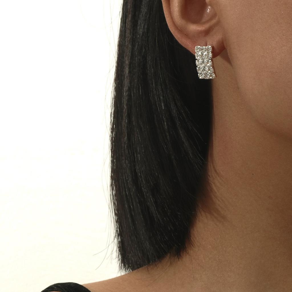 Fashion Full Diamond Square Temperament Earrings Shining Rhinestone Metal Claw Chain Women's Earrings 1 Pair