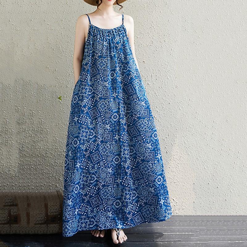 

без рукавов ремень Плюс размер винтажный цветочный новый в платьях для женщин повседневный свободный макси длинное летнее платье L