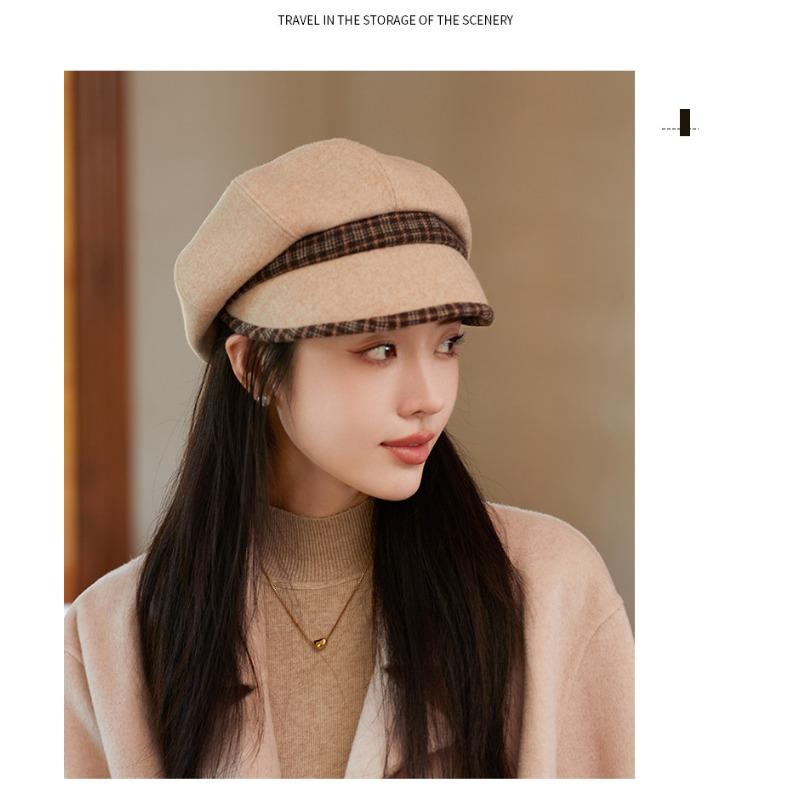 Chapeau octogonal d'automne et d'hiver pour femme, chapeau de gavroche rétro, béret en laine