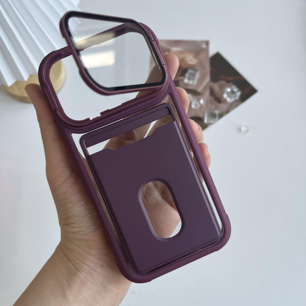 Luxury Card Holder Slot Wallet Photo Pocket Phone Case For iPhone 17 Air 16 15 14 Plus 13 12 11 Pro Max Glass Lens Bracket Cover