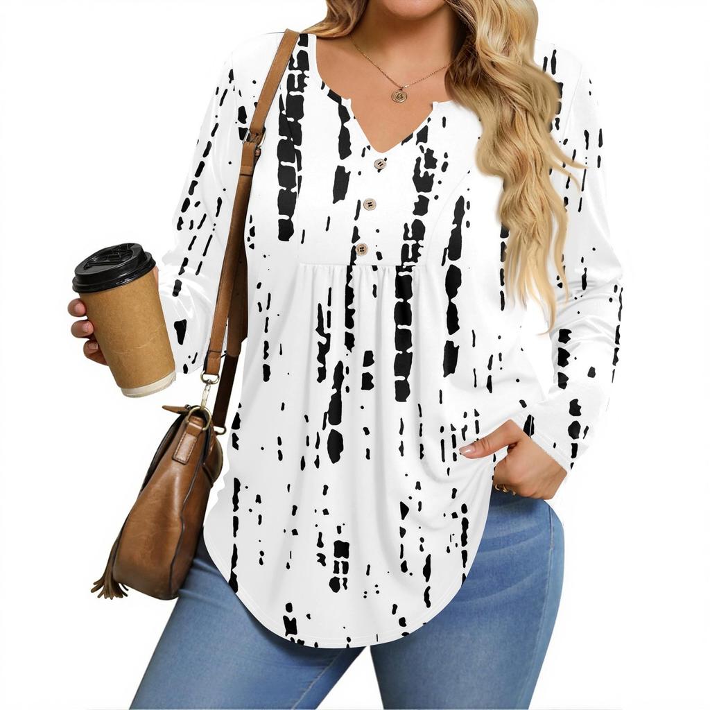 Womens Plus Size Long Sleeve Shirts  V Neck Tunic Tops Basic Loose Fit Tee Tops