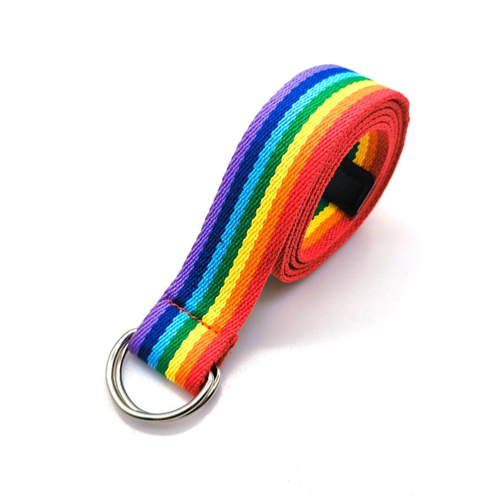 D-shaped Buckle Rainbow Canvas Belt Nylon Canvas Waist Belt Casual Men Belt  Dresses