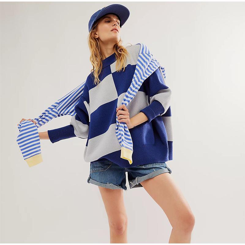 Повседневный свободный клетчатый вязаный пуловер для осени/зимы — фото 9