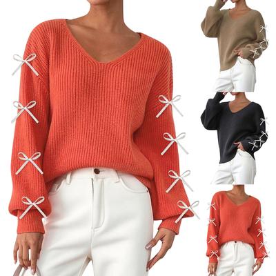 Damen Strickpullover mit Schleife