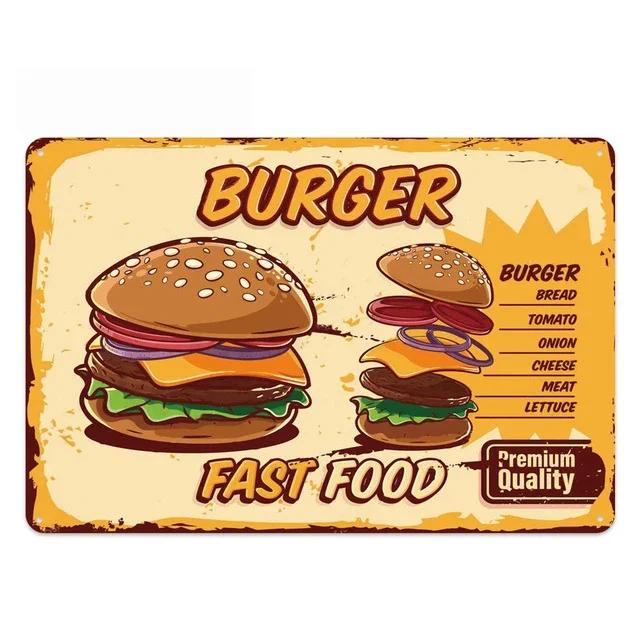 Delicious Hamburger Food Signs Metal Plaques Barbecue Kitchen Restaurant Shop Tin Sign Decorative Posters Retro Iron Painting
