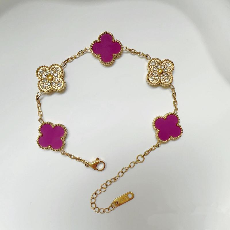 

Новий великий двосторонній браслет з листочками та травою з бічними канавками, блискучий браслет з титанової сталі, дизайн легкої розкоші, браслет, що не тьмяніє 21cm барбі рожевий колір