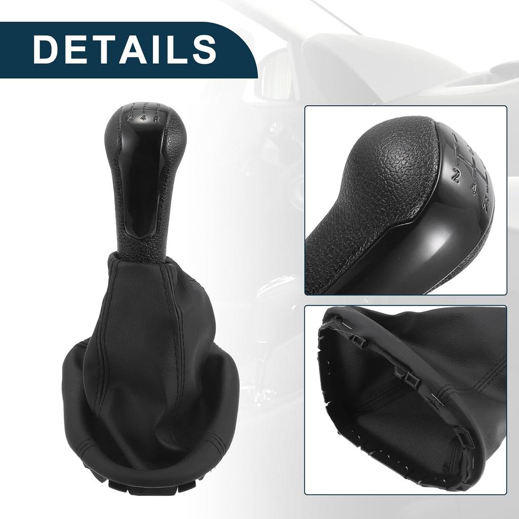 5 Speed Manual Gear Shifter Knob with Cover for Chevrolet Spark | Automotive Gearbox Stick Shifter Lever Knob Black Plastic and Faux Leather 1 Pcs