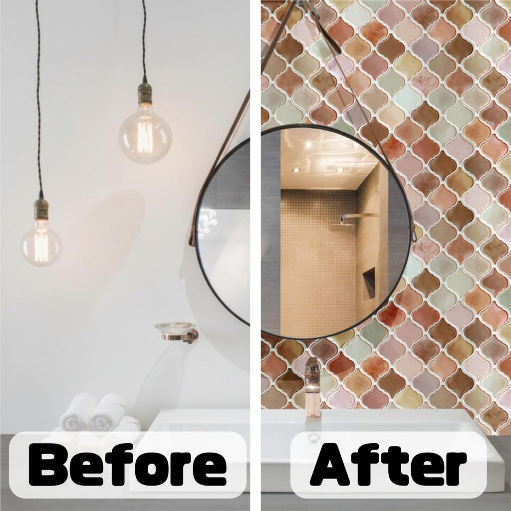 Golspia Moroccan Tile Stickers for Kitchen, Waterproof, Beige, 10 Sheets