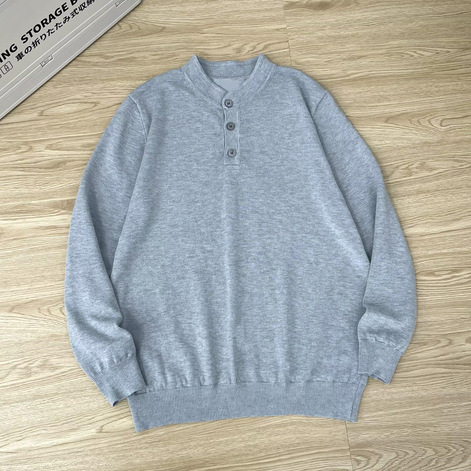 

Retro Minimalist Men s Henley Knit Sweater - Old Money Style, Long Sleeve, Autumn/Winter XL сірий колір