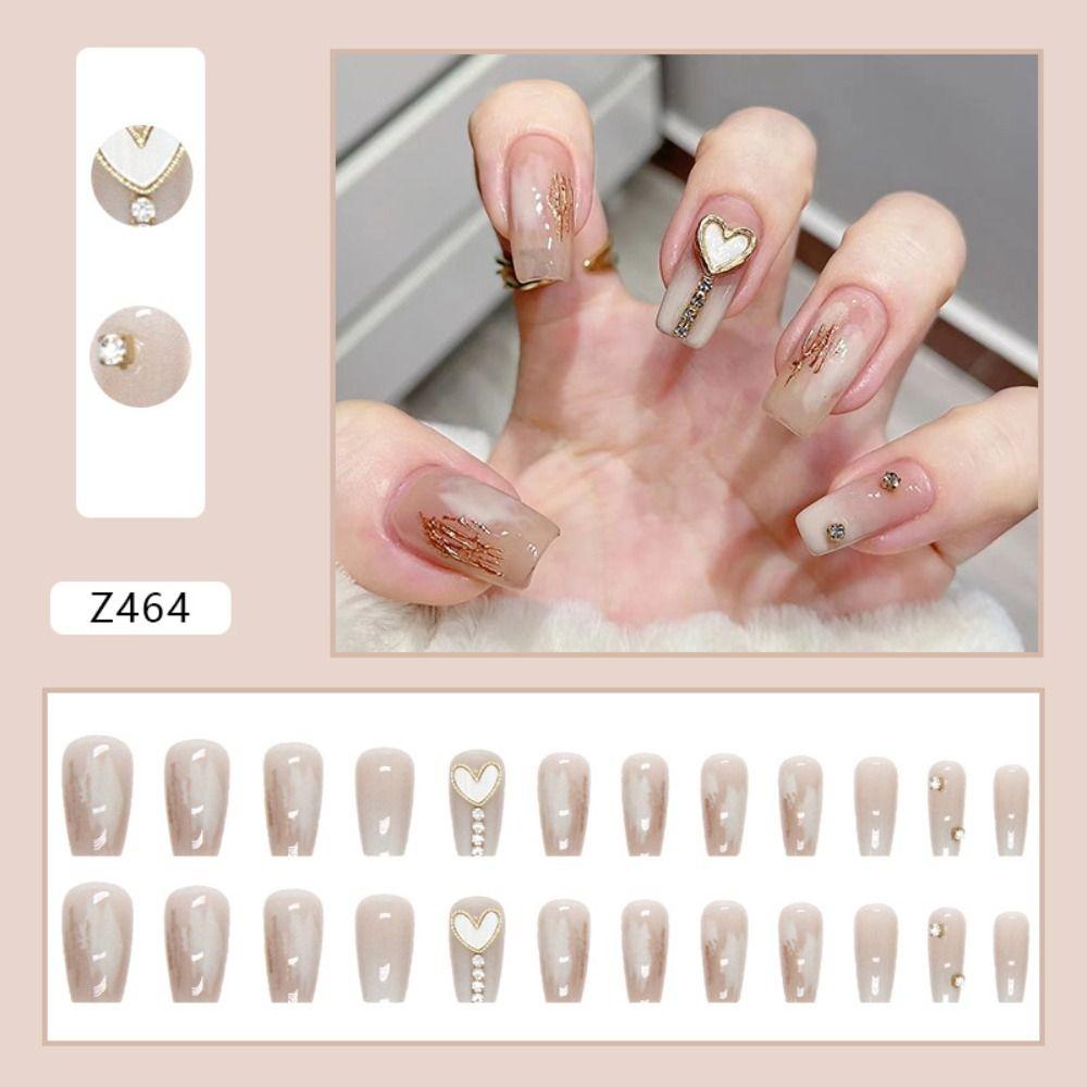 Nails Detachable Full Cover Coffin False Nails Yellow Flower Fake Nails Love Heart Long Ballerina