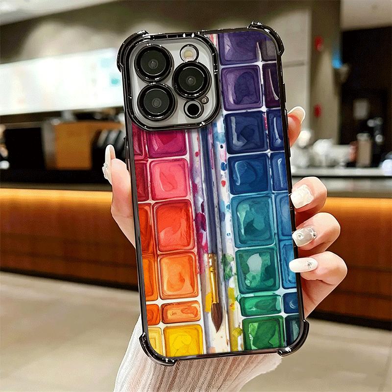 Watercolors Set Paint Palette Plating Phone Case For Iphone 16 17 Pro Max Air 16E 14 15 Plus 12 13 Mini Anti-Fall Airabag Cover