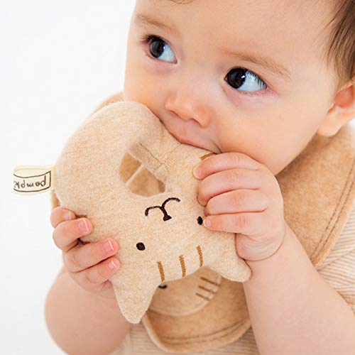 Y-1289 pompkins BABY 100% Organic Cotton [Kitty Series] Rattle, Made in Japan (Brown)