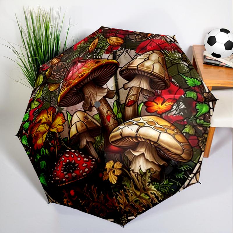 Forest Red Mushroom Umbrella Automatic Open/close, Sturdy Iron Frame & 8-Rib Struct, Umbrella for Women & Men, Christmas Gifts