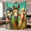 2026 New Arrival Flannel Blanket 1pc Soft & Cozy Funny Pony and Lamb Cartoon Print Throw Blanket Digital Printed, Warm Flannel for Bed, Travel, Campin