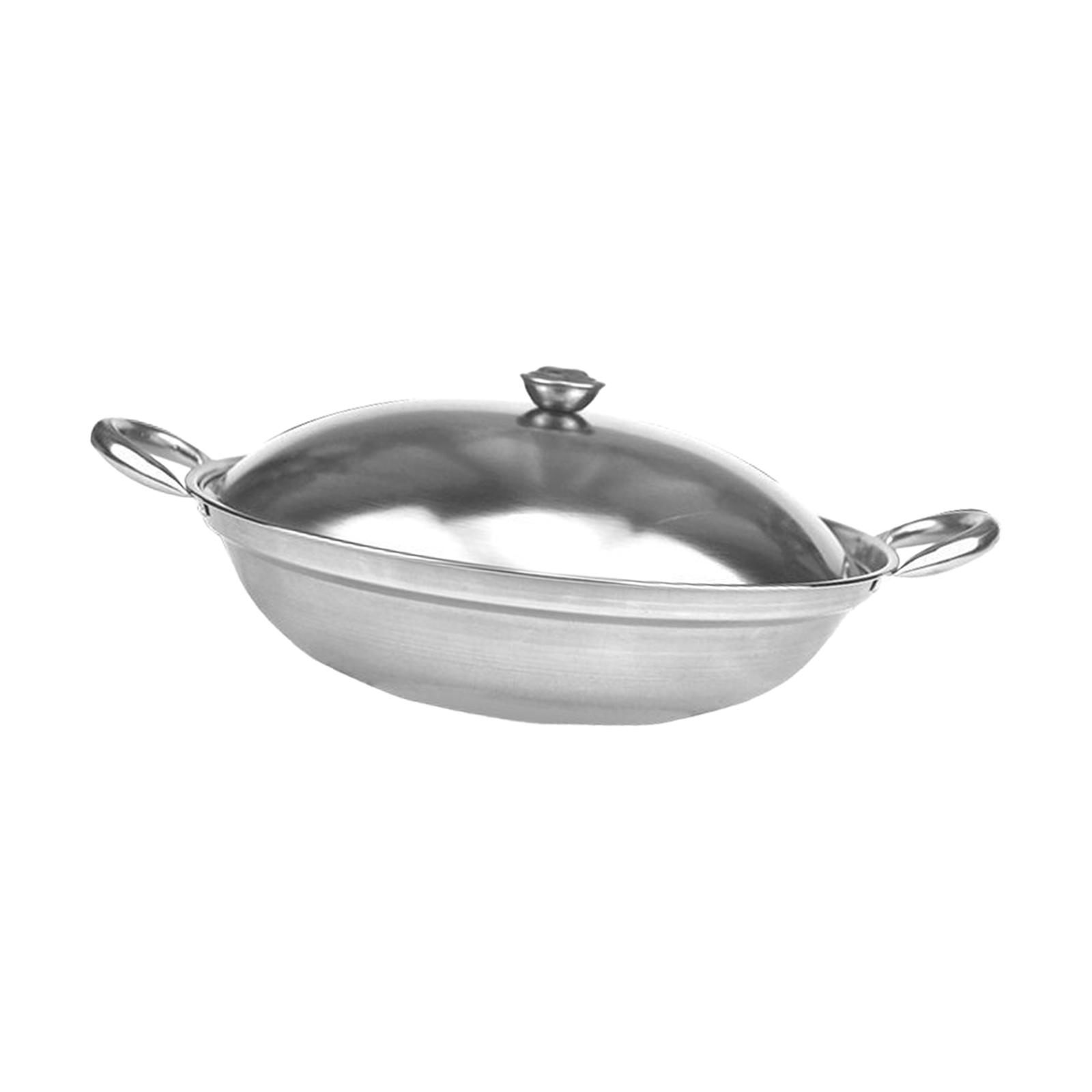 Stainless Steel Pot with Lid Double Handle Hotpot Binaural Pot for Outdoor 22cmx6cm
