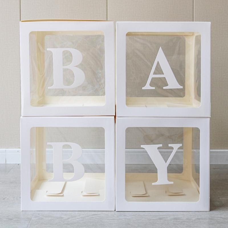 Baby Boxes with Letters for Baby Shower Wedding Birthday Party Decoration 4pcs/set Clear Box Set for Kid Boys Girls Gift