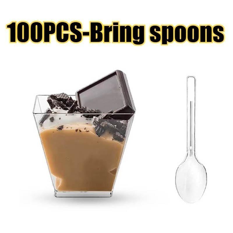 25/50/100PCS Transparent Ladder Shaped Cups Dessert Cups Pudding Fruit Ice Cream Camp Birthday Party Plastic Food Container