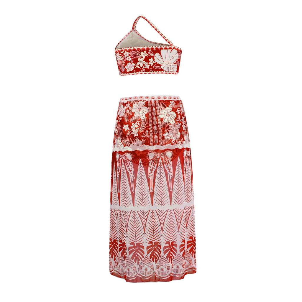 Women's Sexy Slim Fit Two-Piece With Printed Swimsuit Long Skirt Set