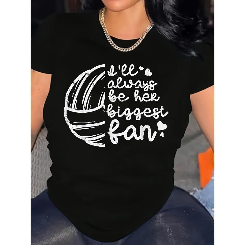 

Plus Size - Women S Volleyball Fan Apparel - I ll Always Be Her Biggest Fan T-Shirt - Soft Stretchable Fabric - Casual Tee for Volleyball Players S чёрный