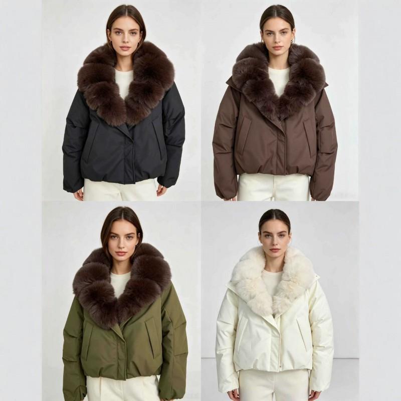 Womens Thick Puffer Coat With Faux Fur Collar Short Warm Winter Jacket Loose Fit Street Style