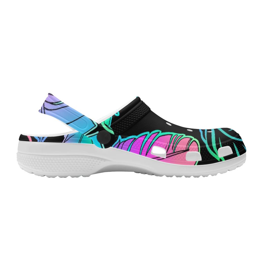 White EVA Clogs with Bat Mushroom Print, Lightweight Slip On Garden Shoes, Breathable Beach Sandals, Indoor Outdoor Slippers for Men Women