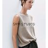 MD New Fall Women's Clothing French Style Basic Style Minimalist Temperament Pure Color Short Round Neck Knitting Vest 5662580