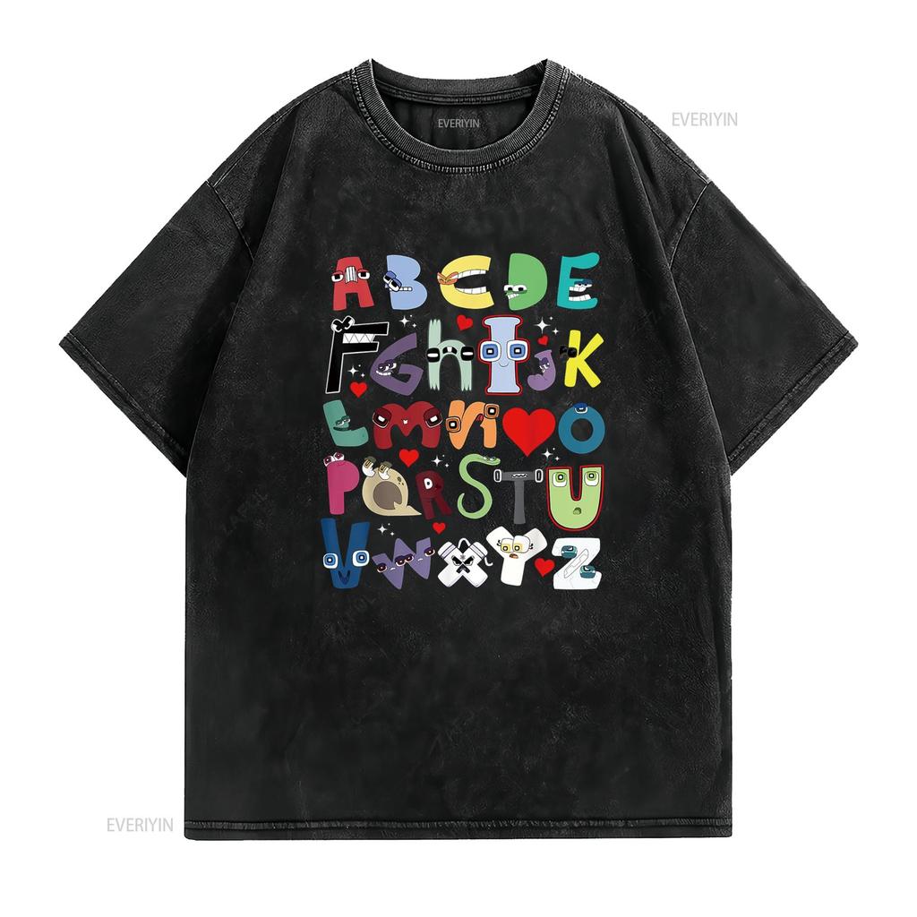 Alphabet Lore A Z I Love You Letter for Kids Boys and Girls T Shirt Vintage Washed Graphic Fashion Breathable Stretched Unisex
