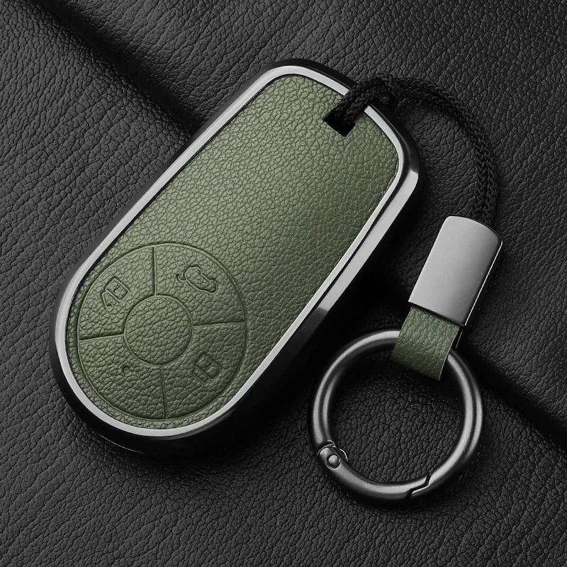 Aluminum Alloy Goatskin Car Key Case Cover For Greatwall Ora R1 R2 Good Cat Gt Lightning Cat Ballet Cat White Cat Iq Keychain