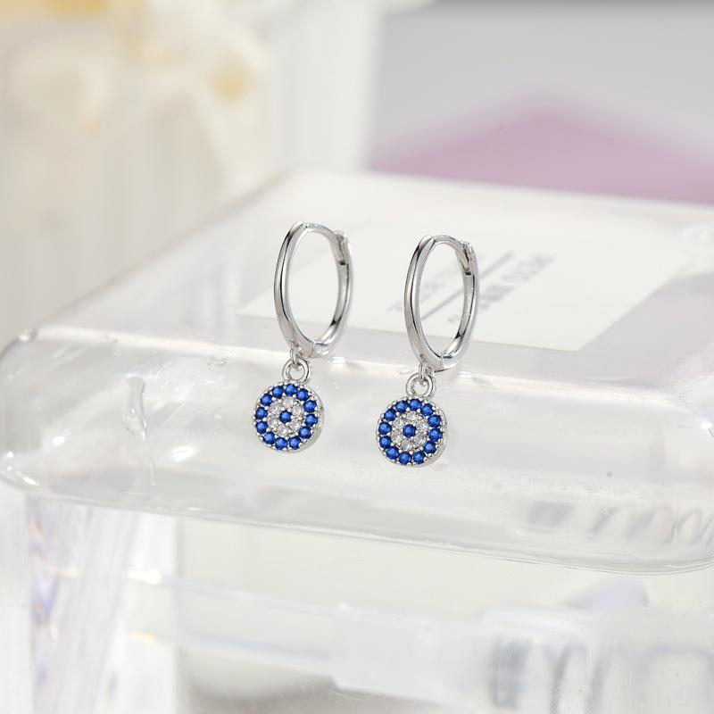 925 Silver Round Blue Zircon Hoop Dangle Hoop Earring for Women Fashion Jewelry серебряный