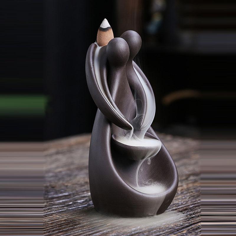 YiXing Lover Backflow Incense Burner Ceramics Sandalwood Incense Holders for Valentine's Day Gifts Home Decor Ornaments