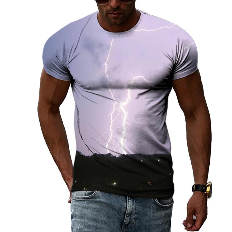 Summer New Fashion Lightning Graphic T Shirts For Men Casual 3D Natural Climate Print T-shirts Personality Cool Blouse T-shirts