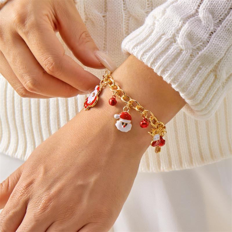 Festive Christmas Hand Jewelry With Reindeer Bell Snowflake For Celebrations