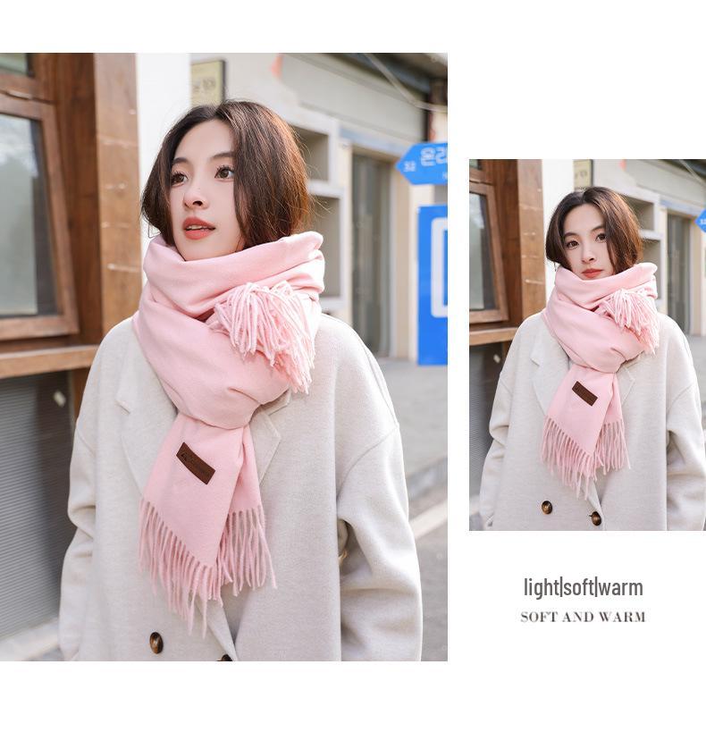 Women's Thick Cashmere Scarf - Versatile Japanese & Korean Style Shawl for Autumn & Winter