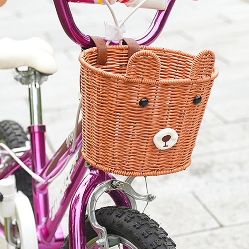 Boys Girls Bicycles Basket Adjustable Plastic Woven Tricycle Basket Bicycles Front Handlebar Basket Easy to Install
