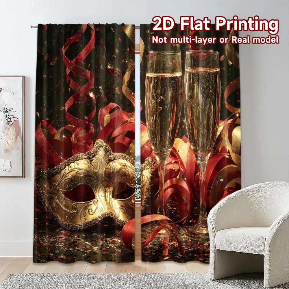 2pcs, 2D FLAT PRINTING Curtains (Without Rod) Festive Masquerade Light Filtering Chic Curtains Versatile Polyester Fabric
