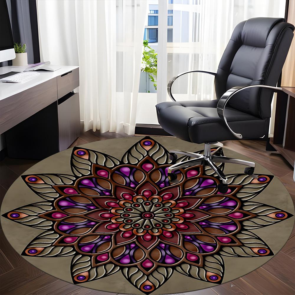 1PC Mandala Pattern Chair Carpet for Office Non-Slip, Lightweight, Machine Washable Rug for Office, Sleeping, Room - Holiday Decoryy251009099