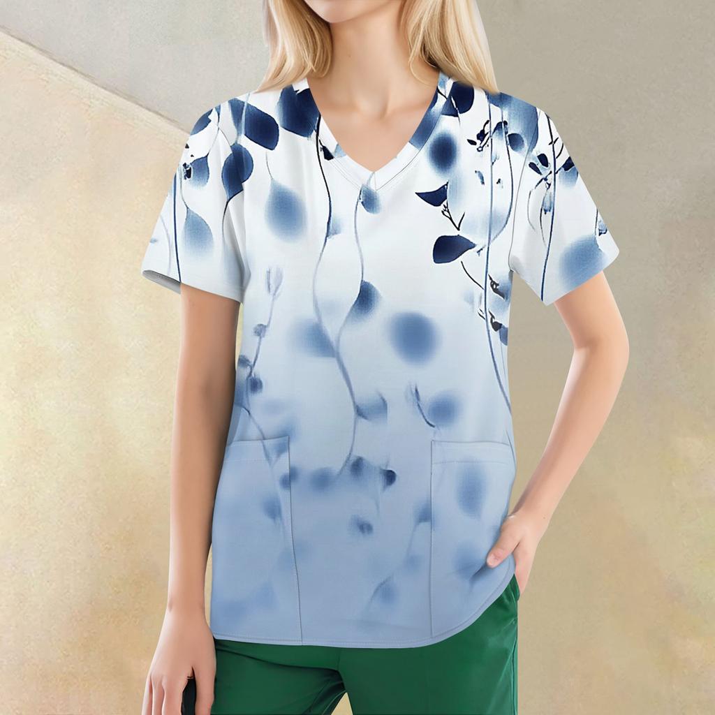 Women's V-neck Fashion Casual Printed Tops And Protective Workwear