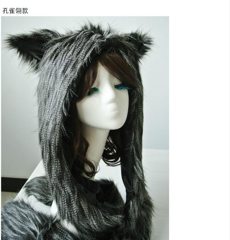 Winter warm shawl hat artificial fur cos animation rabbit ear gloves animal cute scarf
