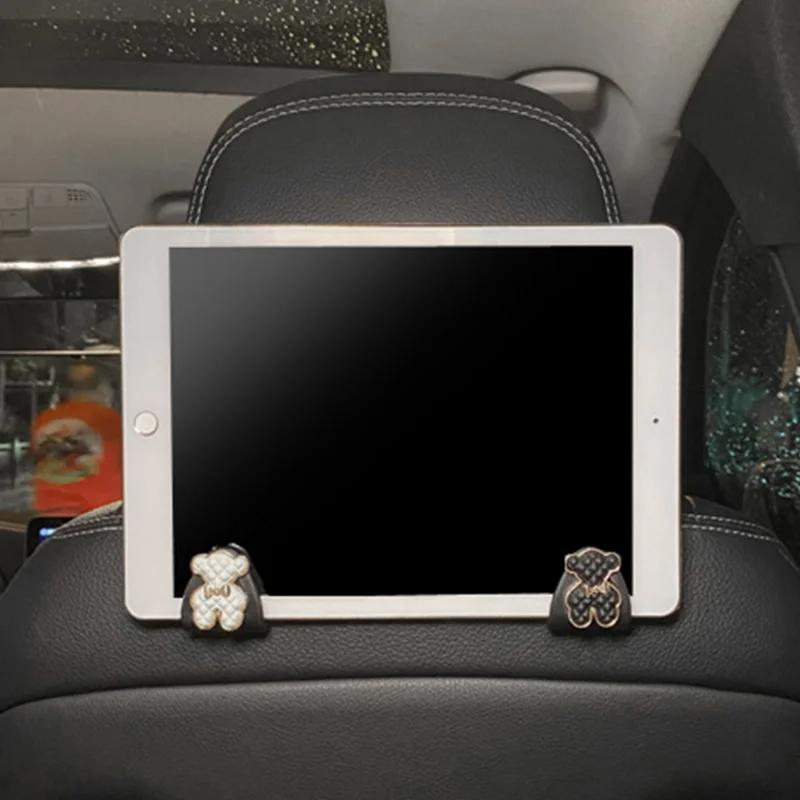 Cartoon Car Seat Back Hooks Diamond Camellia Flowers Cute Bears Decoration Car Interior Storage Hook Handbag Hanging Holder Hook