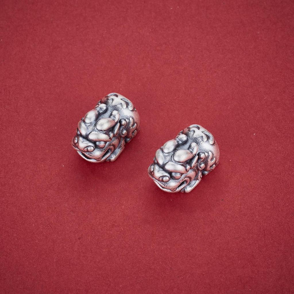 Sterling Silver 999 Pixiu Beads: Pure Silver Spacer Beads for Wealth Attraction and DIY Jewelry Accessories.